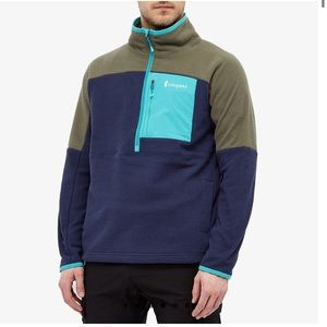 Cotopaxi Men's Sweater in Olive and Navy with Teal Accents